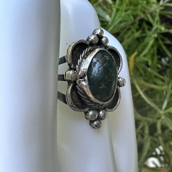 Vintage Navajo Ring Size 6.25‎ Blooming Flower Green Turquoise 925 Sterling 4.4g - Picture 4 of 6